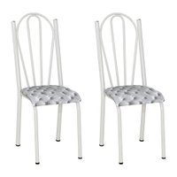 Kit 2 Cadeiras de Cozinha Alasca Estampado Capitonê Pés de Ferro Branco - Pallazio