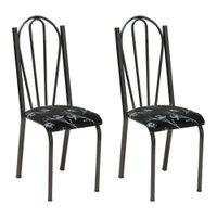 Kit 2 Cadeiras de Cozinha Alasca Estampado Preto Florido Pés de Ferro Cromo Preto - Pallazio