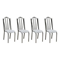 Kit 4 Cadeiras de Cozinha Alasca Estampado Linho Pés de Ferro Cromo Preto - Pallazio