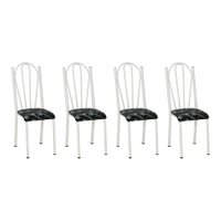 Kit 4 Cadeiras de Cozinha Alasca Estampado Preto Florido Pés de Ferro Branco - Pallazio