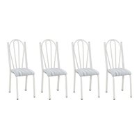 Kit 4 Cadeiras de Cozinha Alasca Estampado Linho Pés de Ferro Branco - Pallazio