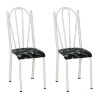 Kit 2 Cadeiras de Cozinha Alasca Estampado Preto Florido Pés de Ferro Branco - Pallazio