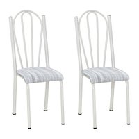 Kit 2 Cadeiras de Cozinha Alasca Estampado Linho Pés de Ferro Branco - Pallazio