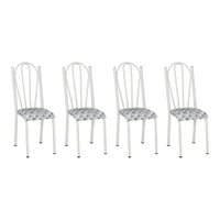 Kit 4 Cadeiras de Cozinha Alasca Estampado Capitonê Pés de Ferro Branco - Pallazio