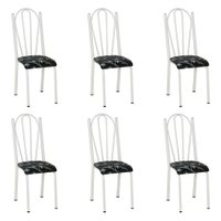 Kit 6 Cadeiras de Cozinha Alasca Estampado Preto Florido Pés de Ferro Branco - Pallazio