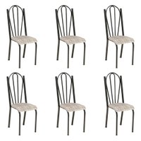 Kit 6 Cadeiras de Cozinha Alasca Estampado Rattan Pés de Ferro Cromo Preto - Pallazio