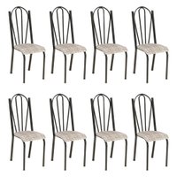 Kit 8 Cadeiras de Cozinha Alasca Estampado Rattan Pés de Ferro Cromo Preto - Pallazio