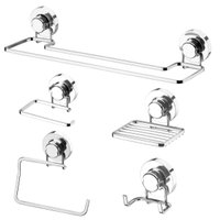 Kit 5 Acessórios para Banheiro Ventosa Suportes Saboneteira Toalheiro Papeleira Gancho Cromado - 614244