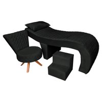 Kit Maca Ergonômica Matelassê 0,60m Isabella com Mocho Base Madeira e Escada Veludo Preto - Pallazio