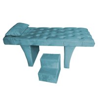Maca Estética Reta Capitonê 0,60m Sophia com Escada Veludo Azul Turquesa - Pallazio
