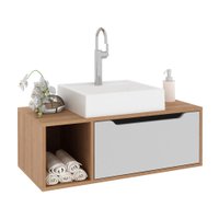 Gabinete Banheiro 80cm com 1 Porta e Nicho Multimóveis CR10122 Amêndoa/Branco