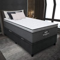 Cama Box Baú Solteiro Colchão Molas Ensacadas Pillow Top Maximus 88x188x69cm Cinza / Preto Gazin