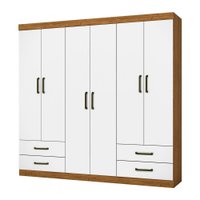 Guarda Roupa Casal Lu 6 portas 4 Gavetas Sem Espelho Carioca Móveis - Freijó com Branco