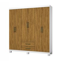 Guarda Roupa Casal A22 6 Portas 2 Gavetas Carioca Móveis Branco com Freijó - 626375