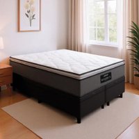 Cama Box Baú Casal Queen Colchão Molas Ensacadas Pillow Top Maximus 158x198x69cm Cinza / Preto Gazin