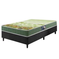 Cama Box Solteiro Preta + Colchão Espuma D70/D28 Atlanta Verde 88x188x54cm Dupla Face Bordado