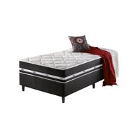 Cama Box Solteiro King Preto + Colchão Molas Ensacadas Los Angeles 96x203x63cm