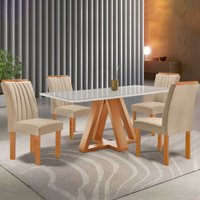 Mesa de Jantar 4 Lugares Kyra/Arizona com Vidro Cinamomo/Off White/Suede Cru 625452