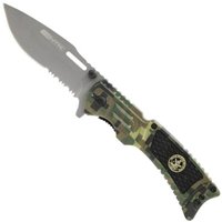 Canivete Tático Multifuncional Aço Inox 420 Militar Sobrevivência de Bolso Camuflado Uzzit TAG