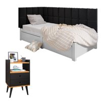 Kit Mesinha Dream Preto/Cinamomo Pés Retrô 2 Gavetas E Cabeceira Lateral Aurora Preto - RPM Móveis