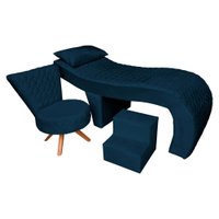 Kit Maca Ergonômica Matelassê 0,80m Isabella com Mocho Base Madeira e Escada Veludo Azul Marinho - Pallazio