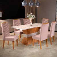 Mesa de Jantar 6 Lugares Las Vegas - Mel/Blonde/Veludo Rosa