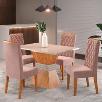 Mesa de Jantar 4 Lugares Cansas 624178 Mel/Blonde/Veludo Rosa