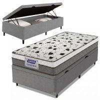 Cama Box Baú Solteiro Colchão Espuma D33 Fort 88x188x62cm Cinza / Branco Gazin  - Suporta até 150kg por Pessoa