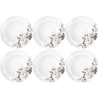 Jogo 6 Pratos de Porcelana com Estampa Floral Germer Fundos Redondos 23cm Garden 626046
