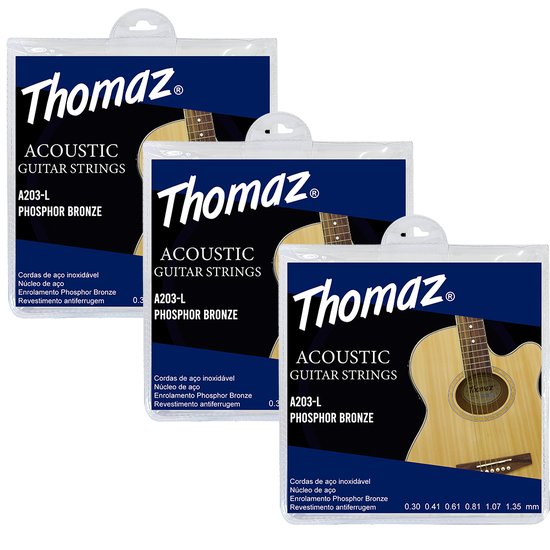 Kit 3 Encordoamentos Violão Aço 012 Phosphor Bronze 203L Thomaz