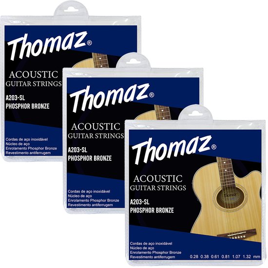 Kit 3 Encordoamentos Violão Aço 011 Phosphor Bronze 203SL Thomaz