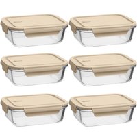 6 Potes Herméticos de Vidro Borossilicato 410ml UZ Retangulares Pequenos Capuccino Porta Mantimentos