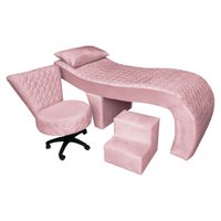Kit Maca Ergonômica Matelassê 0,70m Isabella com Mocho Base Giratória e Escada Veludo Rosa Bebê - Pallazio