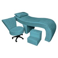 Kit Maca Ergonômica Matelassê 0,60m Isabella com Mocho Base Giratória e Escada Veludo Azul Turquesa - Pallazio