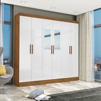 Guarda Roupa Casal 6 Portas com Espelho 2 Gavetas Reis 627397 Freijó com Branco