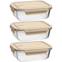Kit 3 Potes de Vidro Herméticos 1,04L  Retangulares Capuccino UZ Marmita Borossilicato
