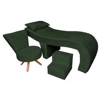 Kit Maca Reta Capitonê 0,70m Sophia com Mocho Base Madeira e Escada Veludo Verde - Pallazio