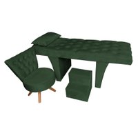 Kit Maca Reta Capitonê 0,60m Sophia com Mocho Base Madeira e Escada Veludo Verde - Pallazio