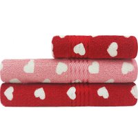 Kit Toalha 3 Peças Banho Mais Rosto 100 Algodão Felpudo Prisma Dohler Emcompre Vermelho/Rosa