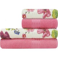 Jogo de Toalhas 4 Peças Banho e Rosto 100 Algodão Prisma Dohler Emcompre Floral/Rosa
