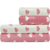 Jogo de Toalhas 4 Peças Banho e Rosto 100 Algodão Prisma Dohler Emcompre Branco/Rosa