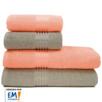 Jogo de Toalhas 4 Peças Banho e Rosto 100 Algodão Prisma Dohler Emcompre Cinza/Salmão