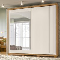 Guarda Roupa Dhara Com 2 Portas Deslizantes Com 3 Espelhos Dhara Moval Freijo/Cinza