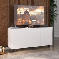 Rack para TV até 32 Polegadas com 3 Portas e Rodízios Multimóveis MP1065 Branco
