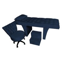 Kit Maca Reta Capitonê 0,60m Sophia com Mocho Base Giratória e Escada Veludo Azul Marinho - Pallazio