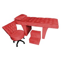 Kit Maca Reta Capitonê 0,80m Sophia com Mocho Base Giratória e Escada Veludo Vermelho - Pallazio