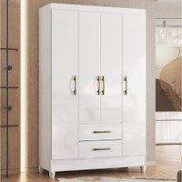 Guarda Roupas Solteiro Infantil 4 Portas 2 Gavetas Paraty Branco Moval