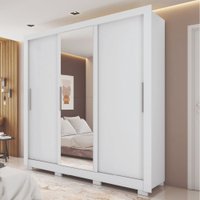 Guarda Roupas Casal com Espelho 3 Portas de Correr 2 Gavetas Vitória Branco Caemmum