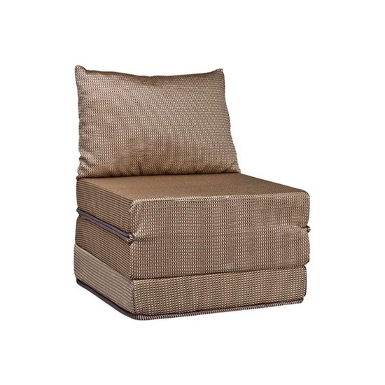 Sofá Cama Solteiro  Luck Puff D23 Tecido Marrom Quadriculado - Luckspuma
