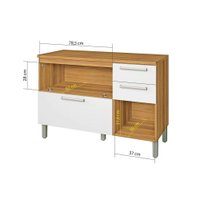 Balcão de Cozinha Burguesa Premium 2 Portas e 3 Gavetas c/ Tampo 120cm Freijo/Grafite - Nesher